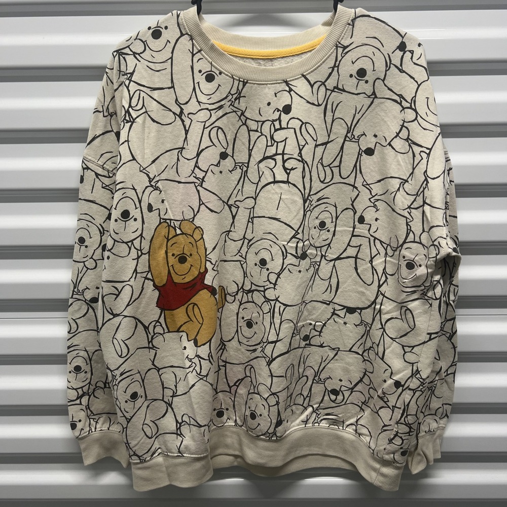 Disney Winnie the Pooh Sweatshirt Large Cream All Over Print Sketch Graphic L — photo 2